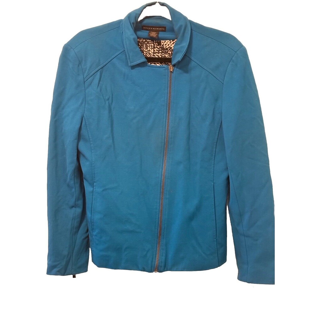 Grace Elements Point Knit Motorcycle‎ Jacket Size 10 Teal Blue